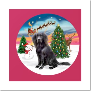 Santa Takes Off As His Flat Coated Retriever Looks On Posters and Art